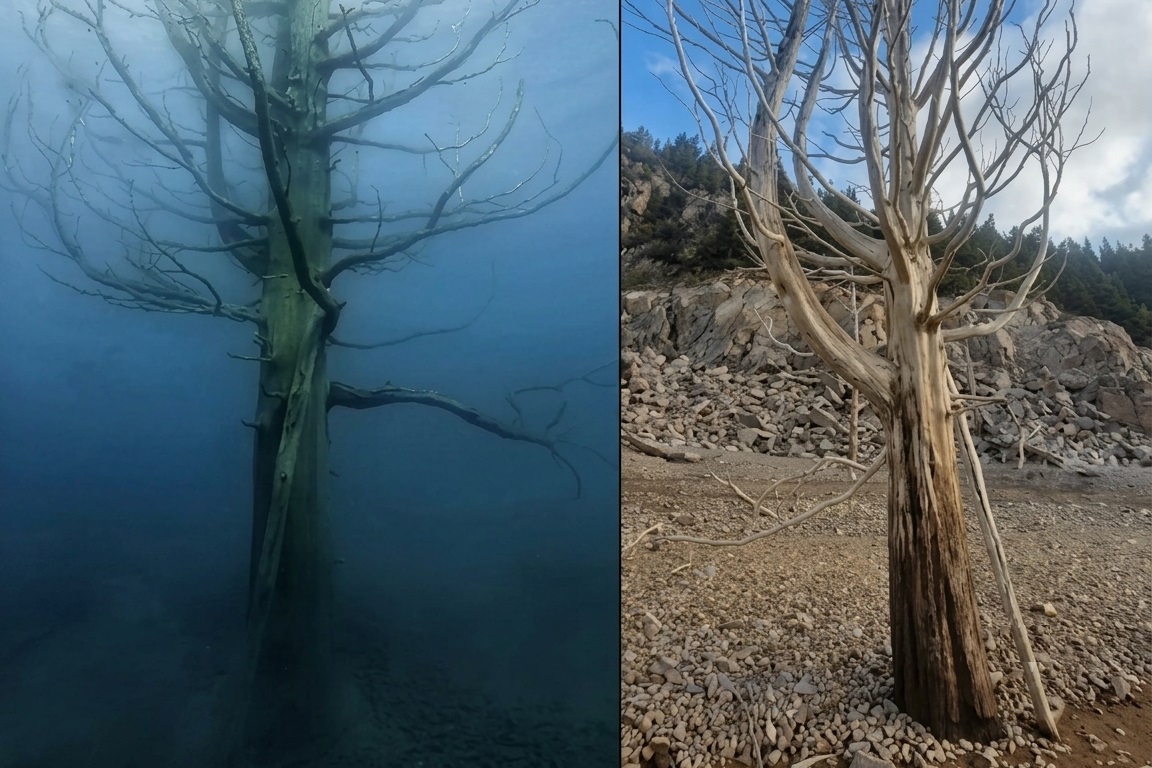 Impactante: donde antes había agua para bucear, ahora se camina a pie en el Parque Nacional Los Alerces